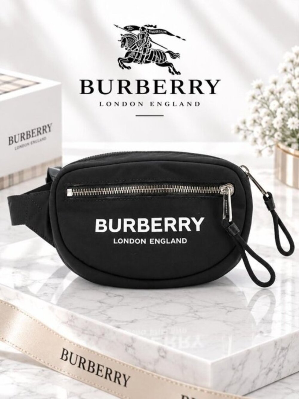 Authentic Burberry Black Logo Nylon Belt Bag Waist Pack Luxury Streetwear
